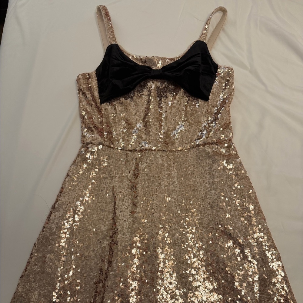 Cat & Jack Gold Sequin Dress with Black Bow